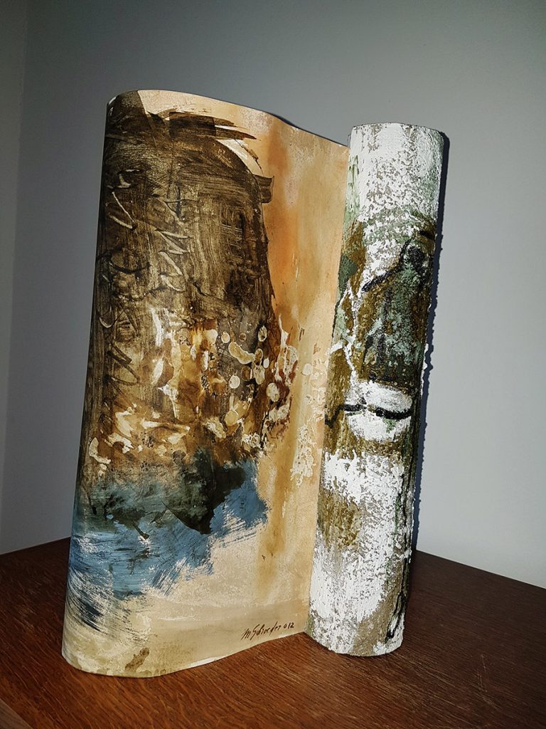 Ink Paper Sculpture, a paper artisan ink wax side, 42 x 28 cm